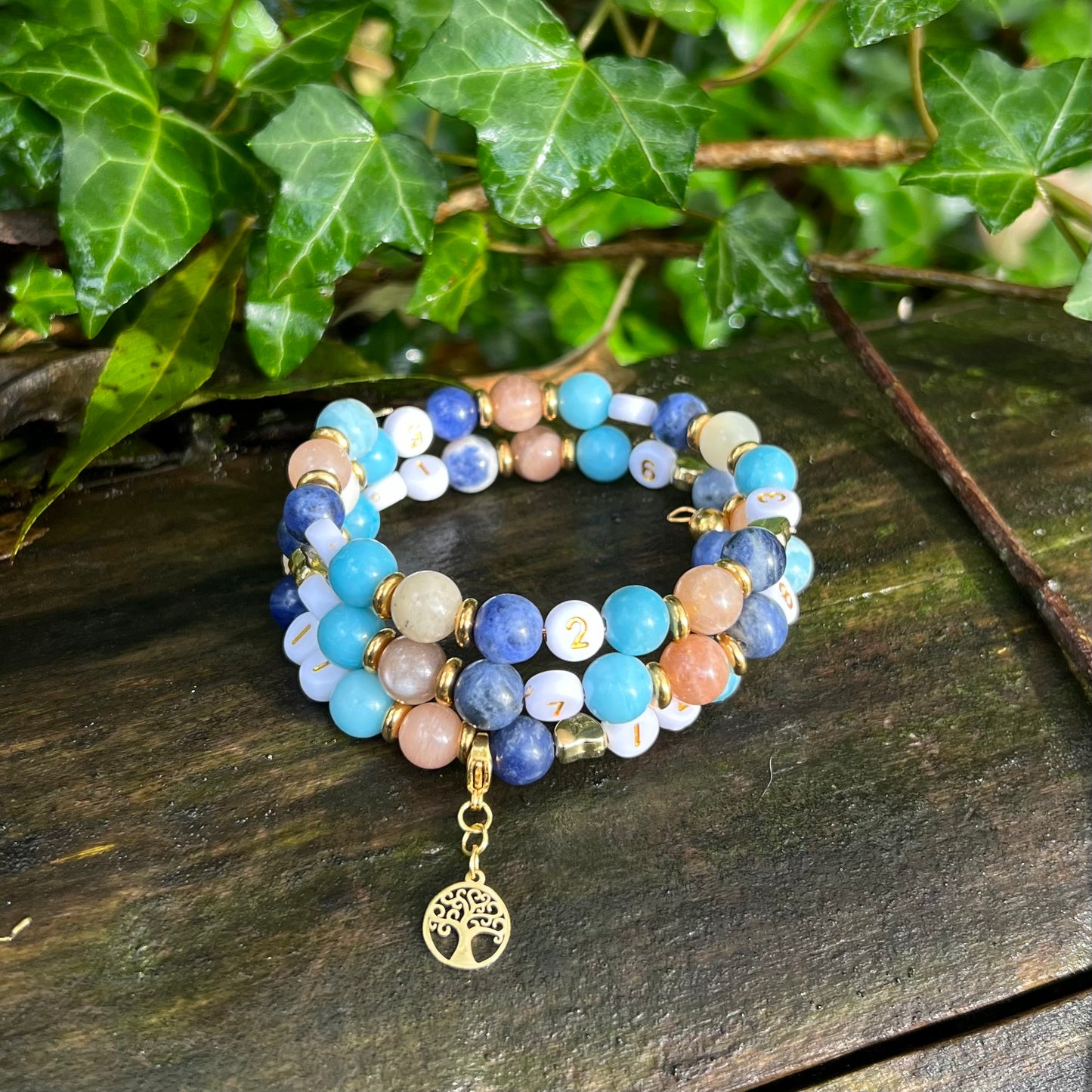 Bracelet d’allaitement - Larimar, Pierre de lune et Sodalite
