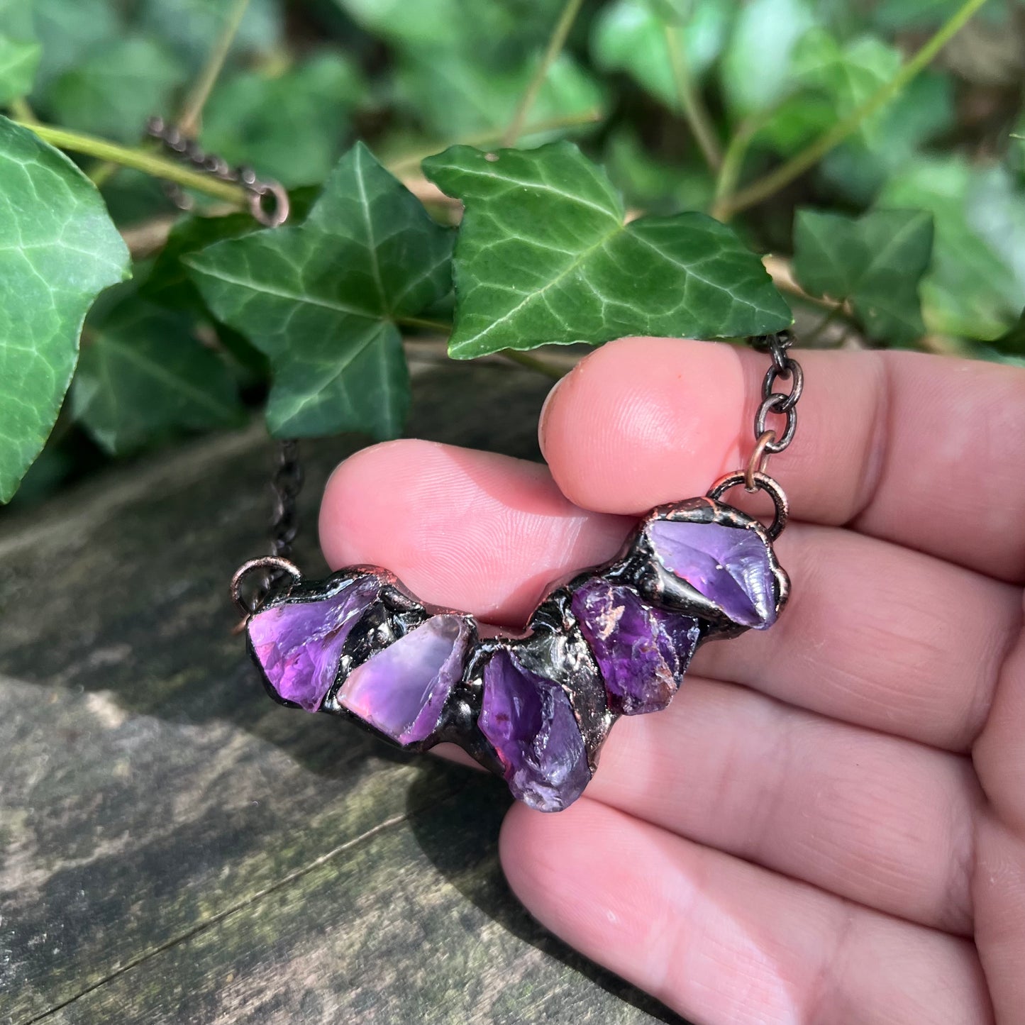-10% Collier Ailes de chauve-souris Améthystes brutes - Cuivre