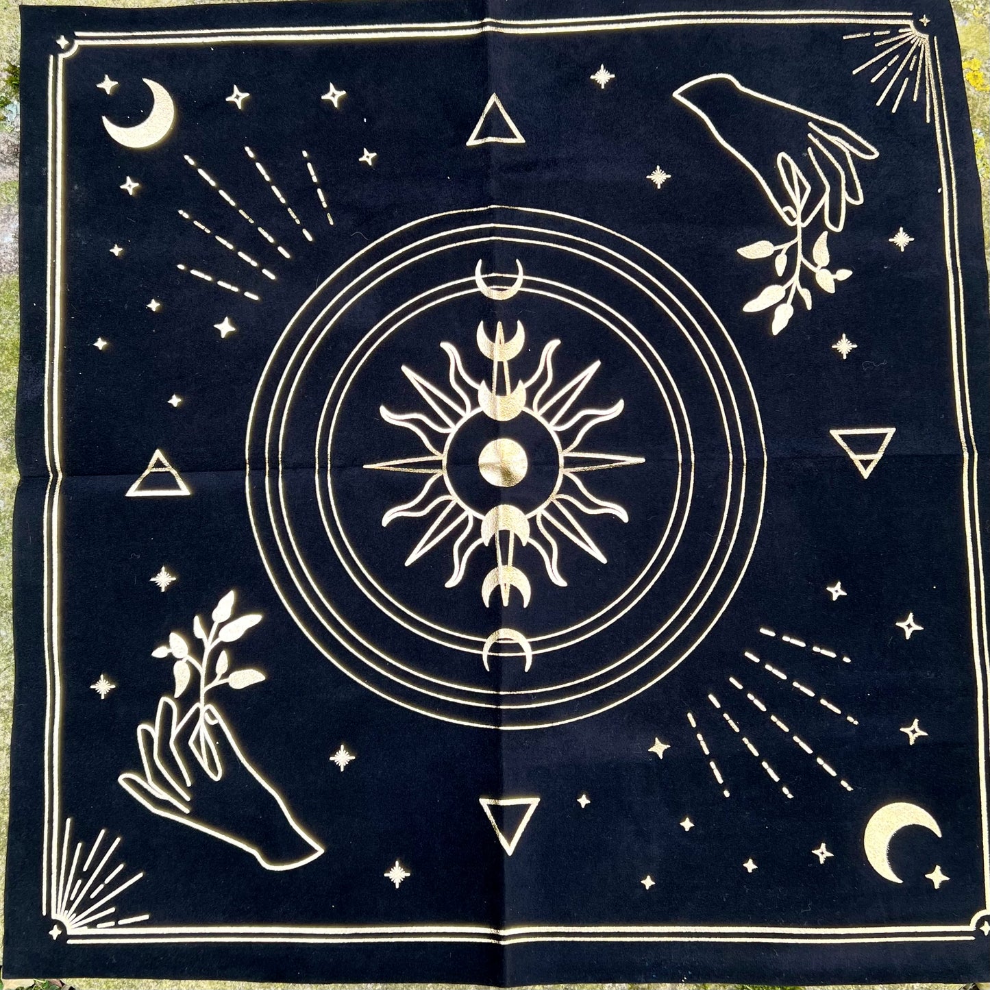 Nappe de Divination en velours noir - Éléments et Lune