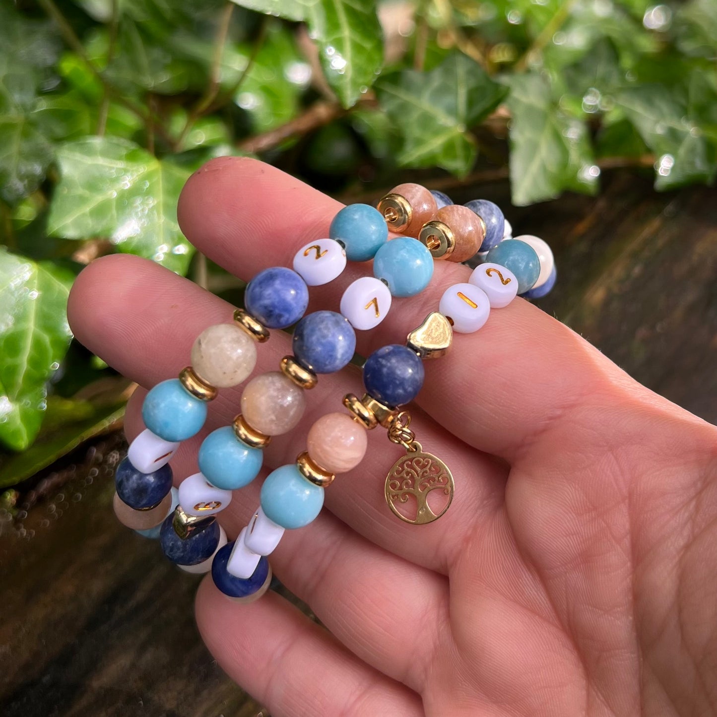 Bracelet d’allaitement - Larimar, Pierre de lune et Sodalite