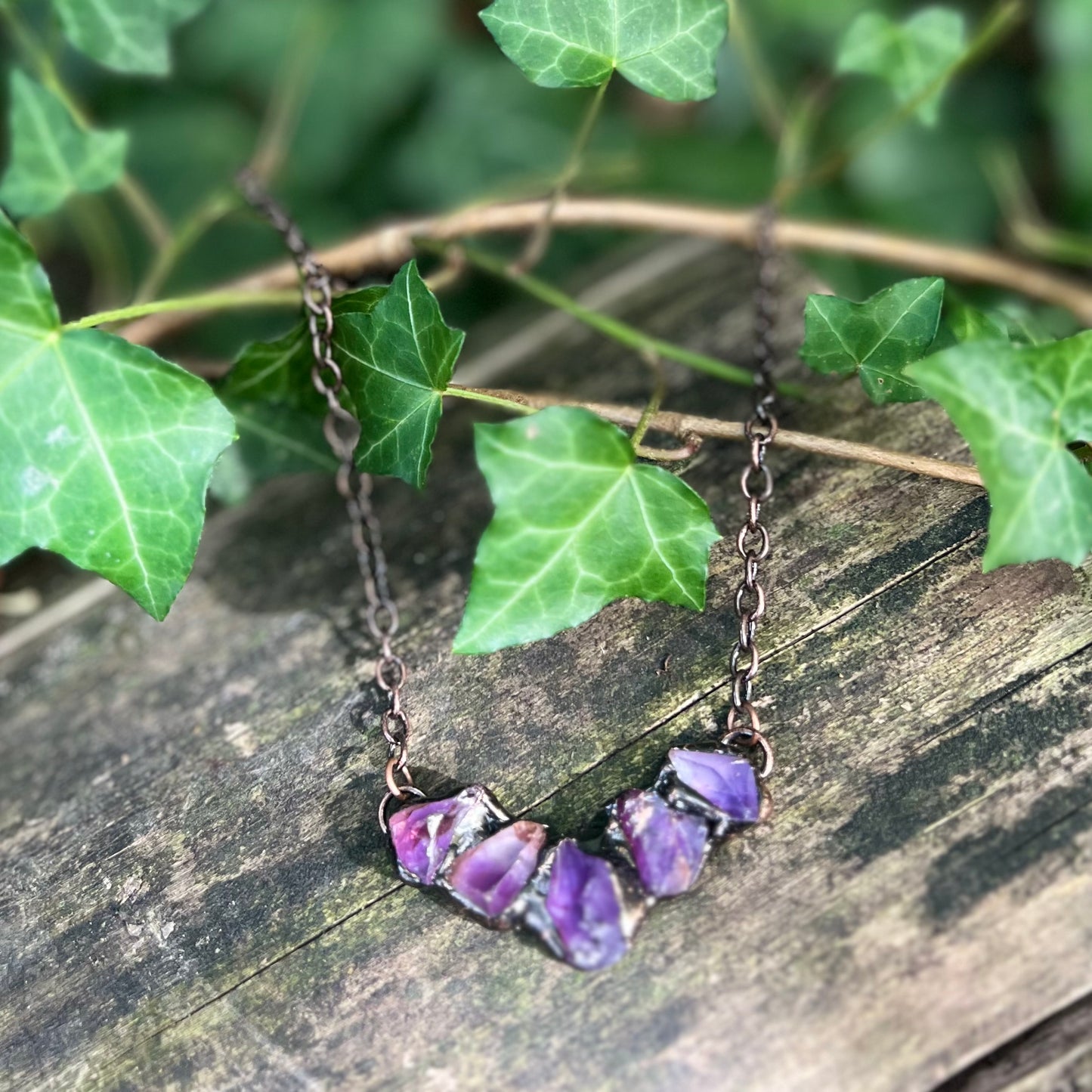 -10% Collier Ailes de chauve-souris Améthystes brutes - Cuivre