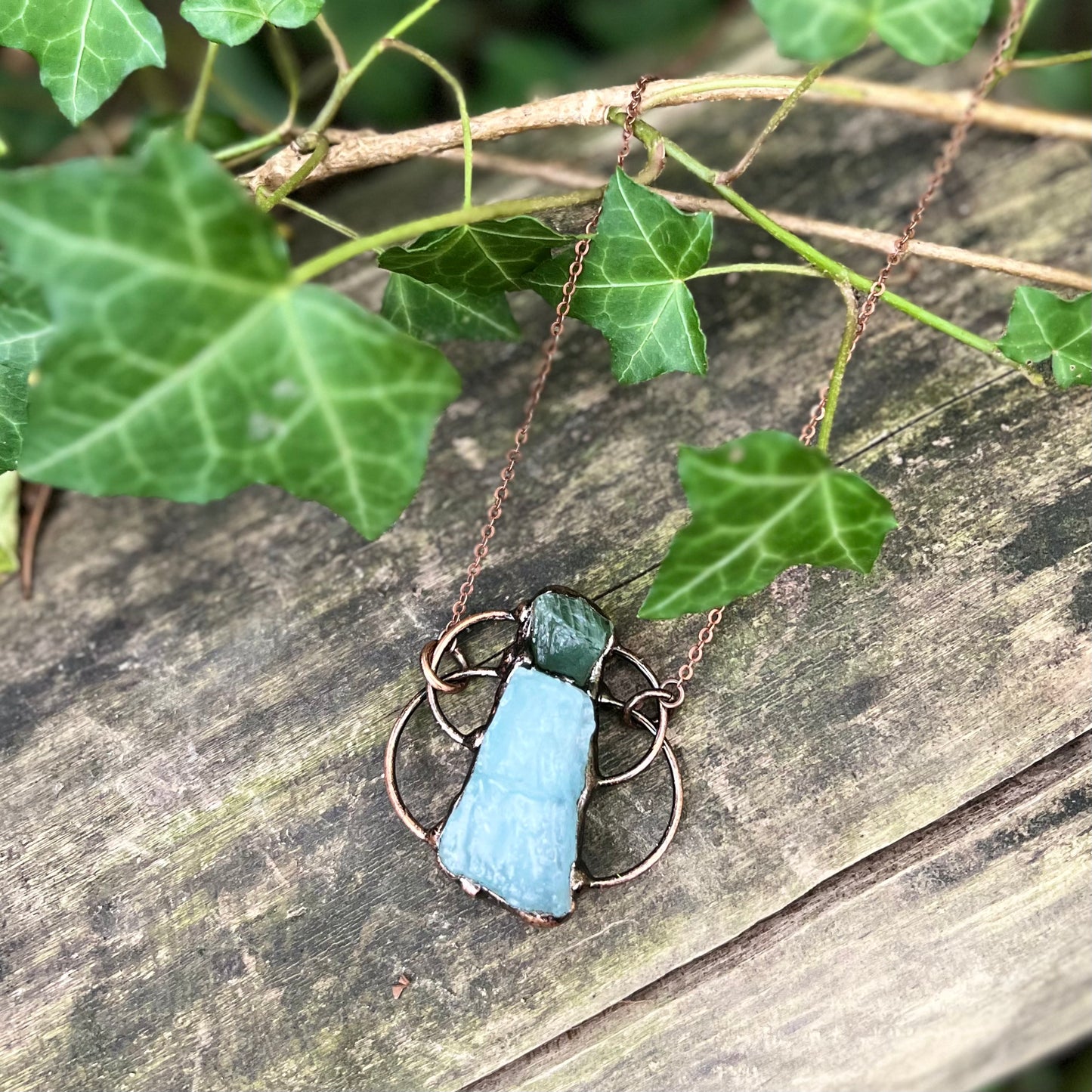 Collier Aigue-marine et Fluorite verte - Cuivre