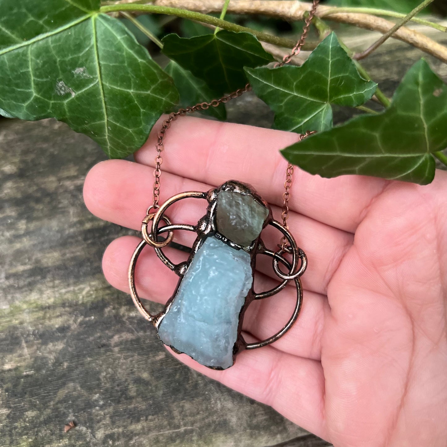 Collier Aigue-marine et Fluorite verte - Cuivre