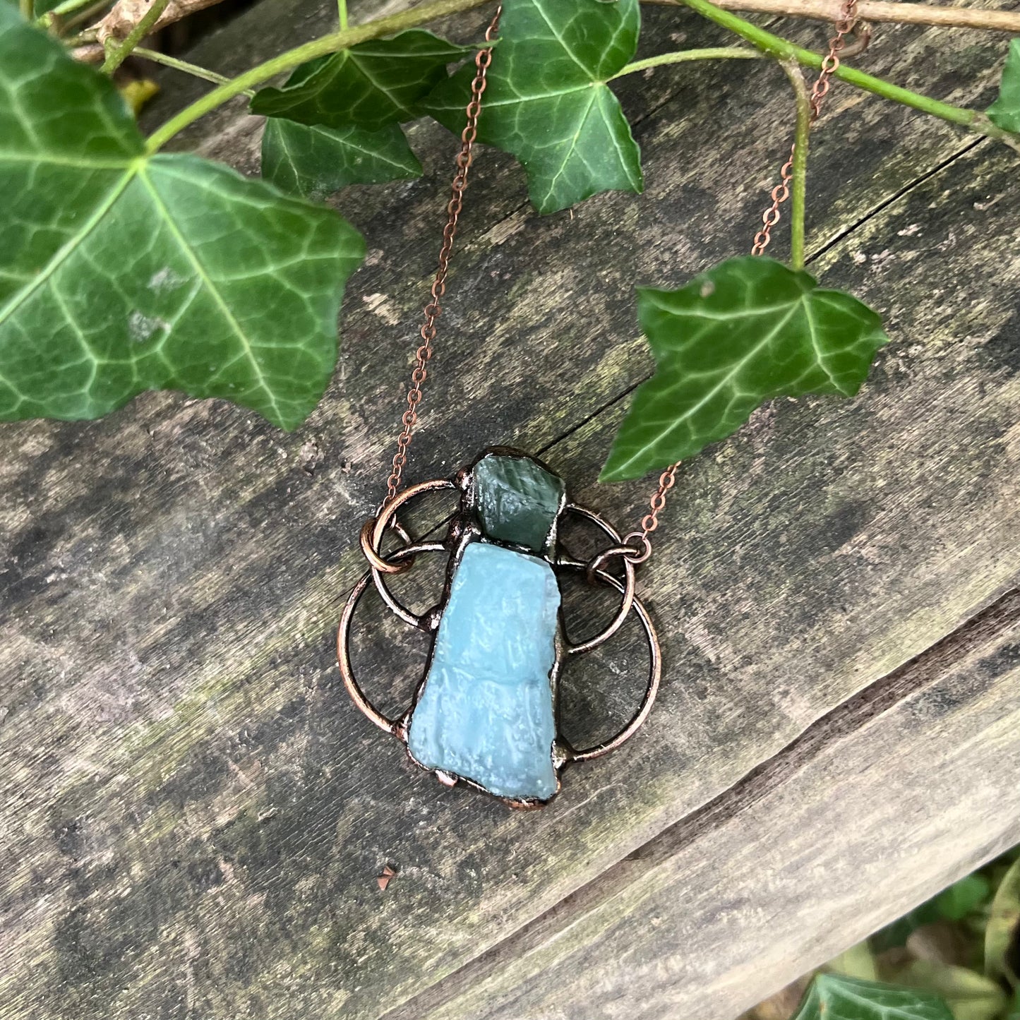 Collier Aigue-marine et Fluorite verte - Cuivre