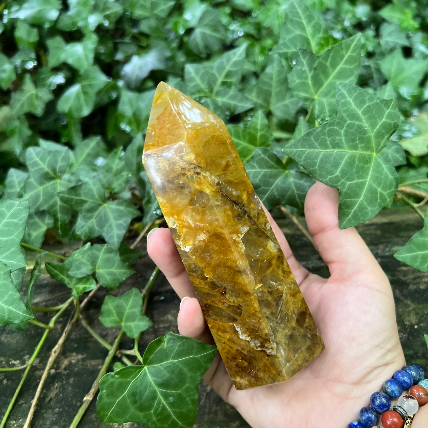 Pointe Quartz hématoïde jaune - 445g