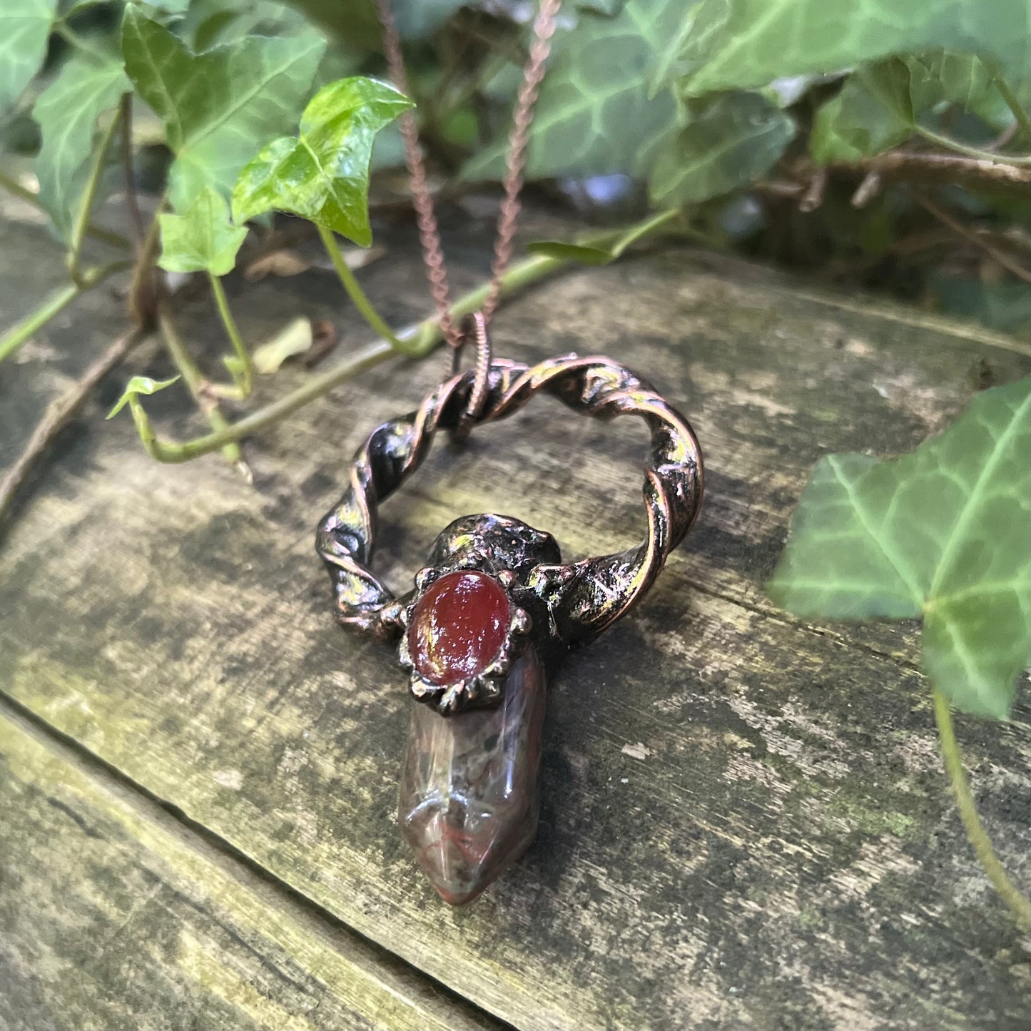 Collier Ceridwen - Jaspe impérial, agate rouge - cuivre