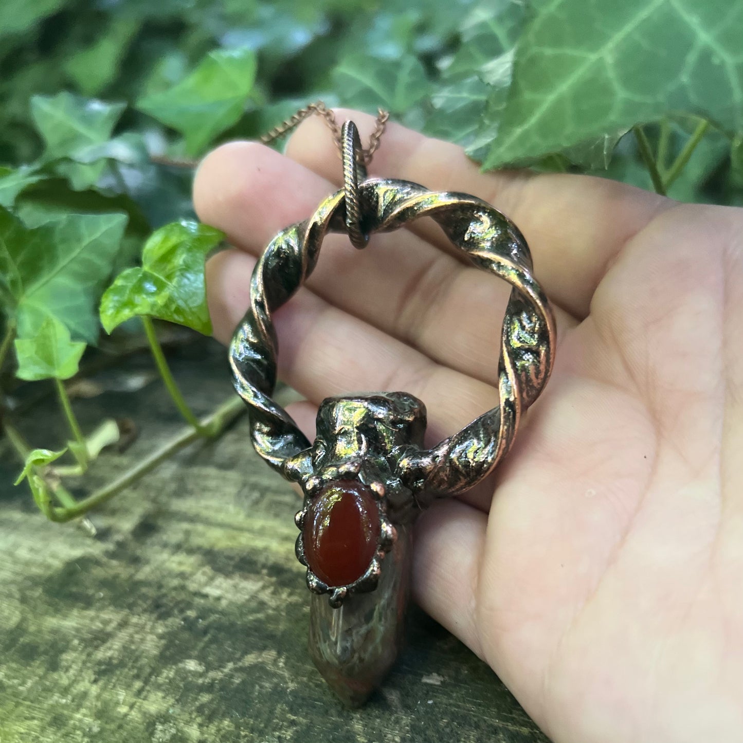 Collier Ceridwen - Jaspe impérial, agate rouge - cuivre