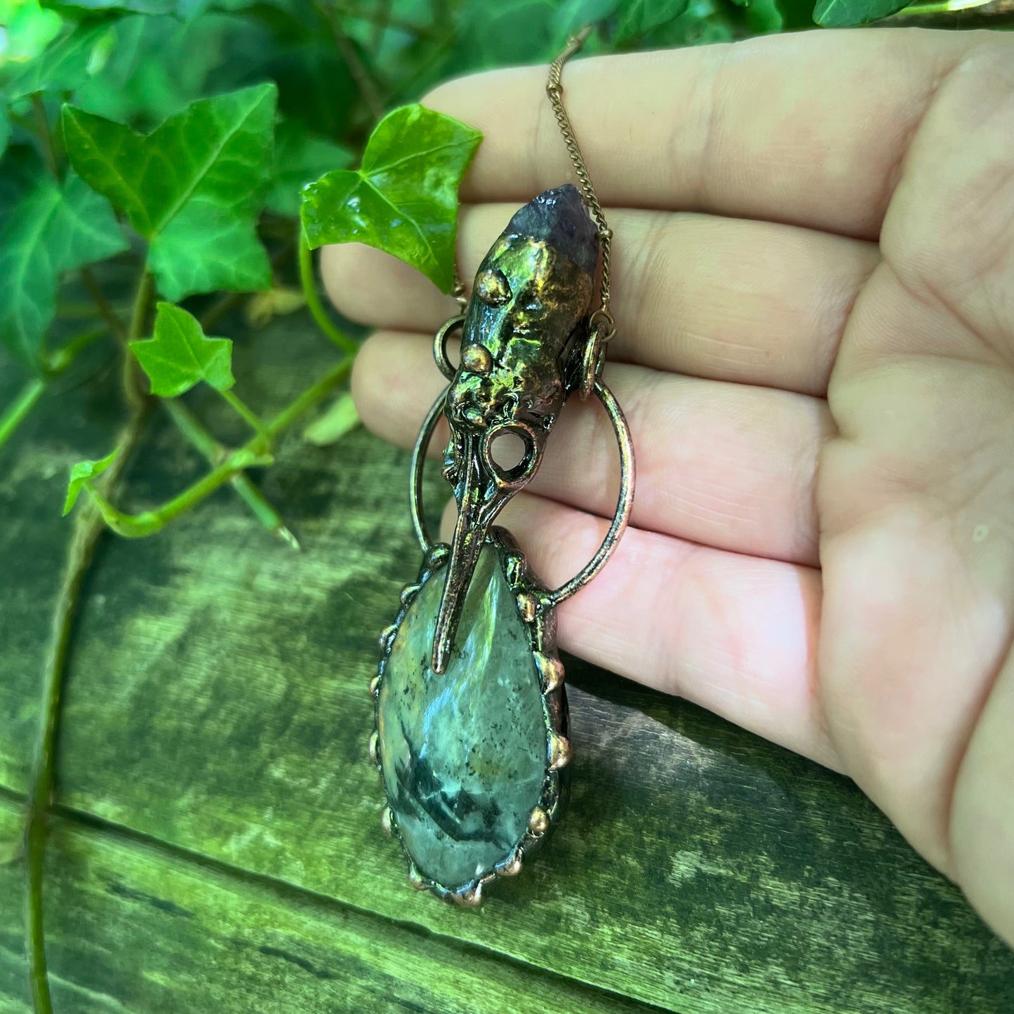 Collier Morrigan - Labradorite, Améthyste - cuivre