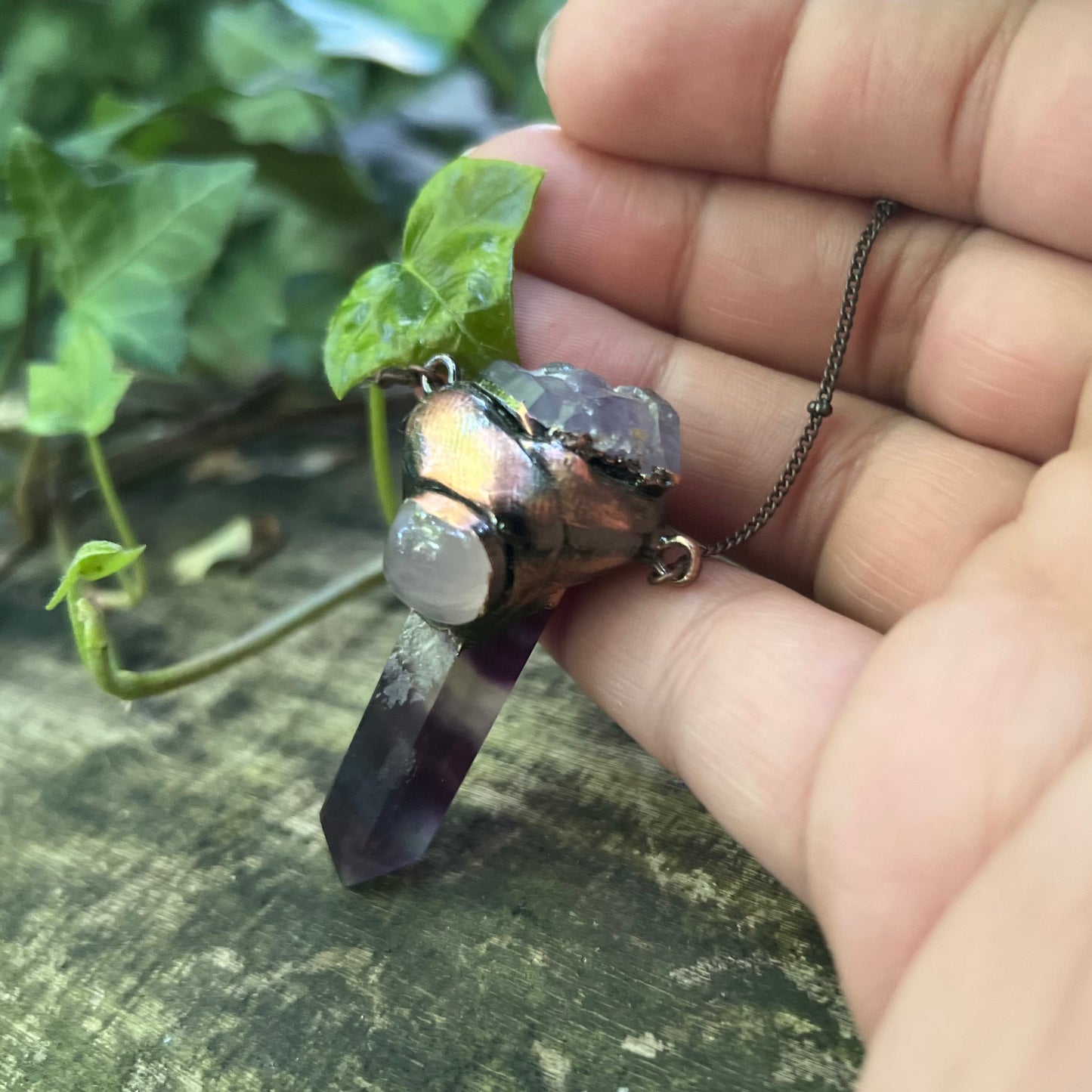 Collier Loan - Fluorite, Quartz rose, Améthyste - cuivre