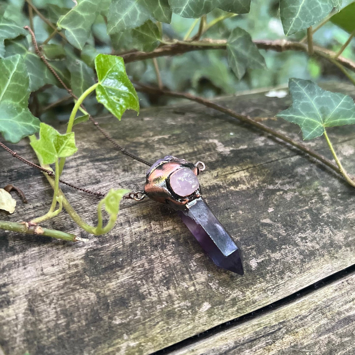 Collier Loan - Fluorite, Quartz rose, Améthyste - cuivre