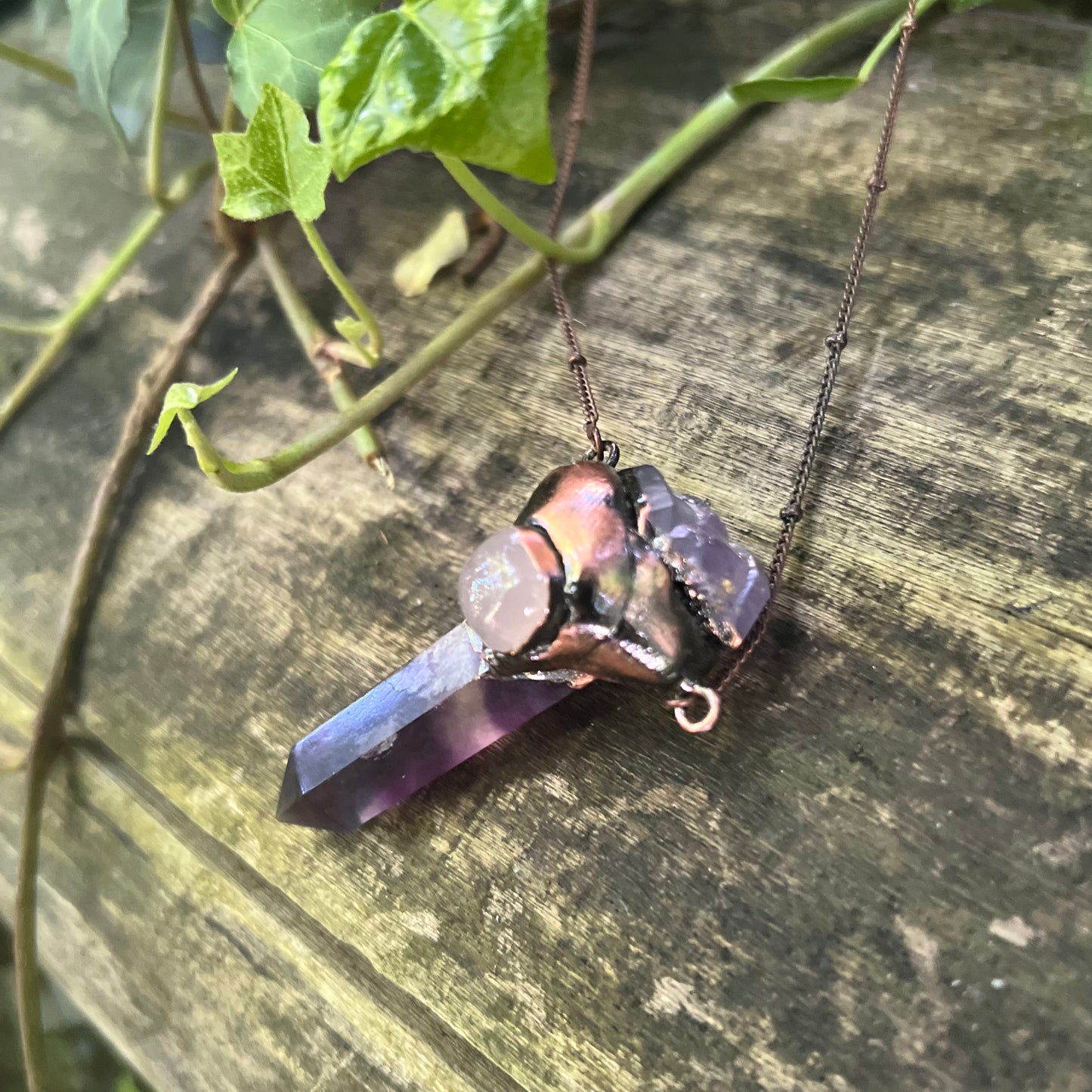 Collier Loan - Fluorite, Quartz rose, Améthyste - cuivre