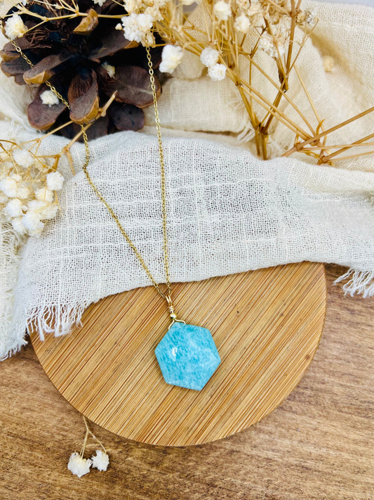 Collier Hexagonal Amazonite facettée