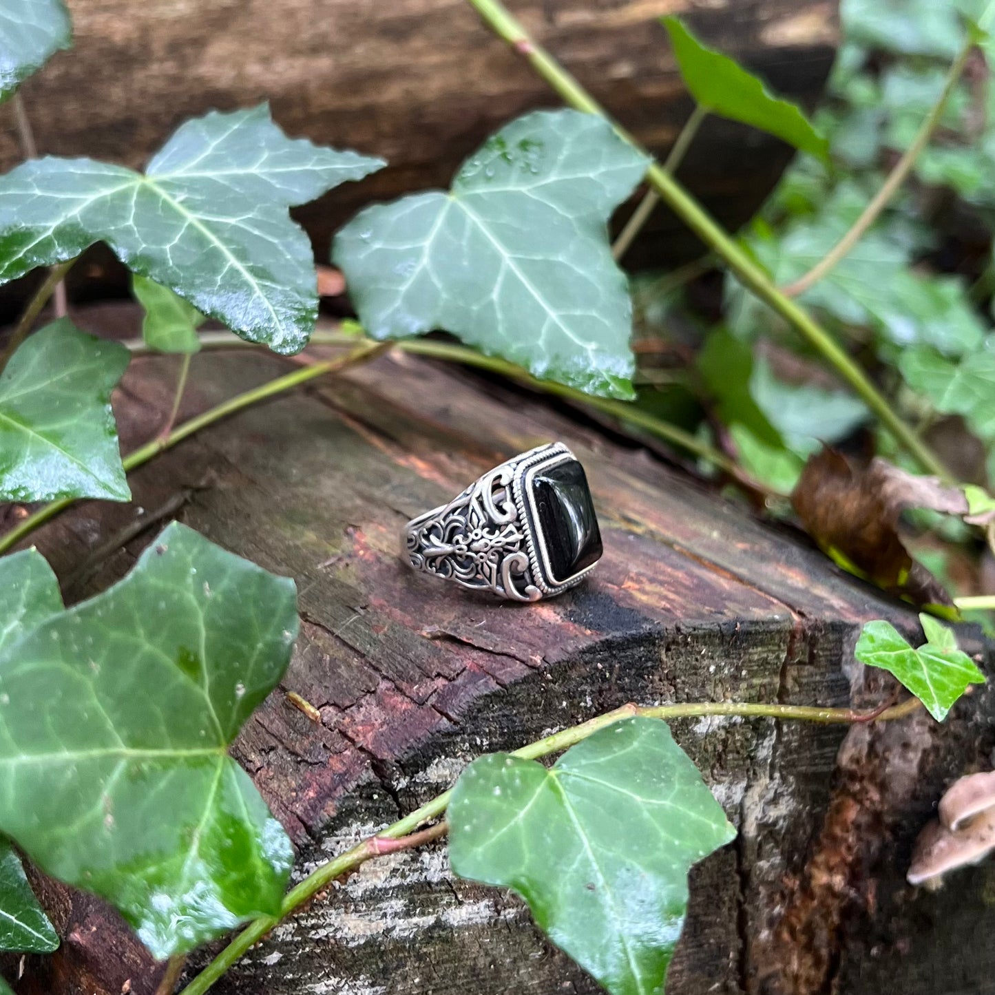 Chevalière obsidienne noire - argent 925
